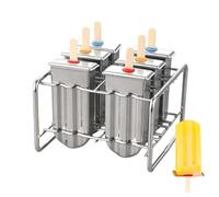 Moldes De Hielo De Acero Inoxidable - Molde De Hielo | Bandejas De Cubo, Moldes De Glacce Con 100 Palos, Moldes De Hielo De Acero Inoxidable De 6 Piezas, Moldes De Hielo A Base De