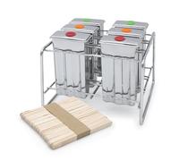 Moldes de hielo de acero inoxidable reutilizables, incluye 50 palitos de helado de madera, juego de 6 unidades, molde con soporte de metal para paletas de hielo, moldes de hielo de agua, aptos para