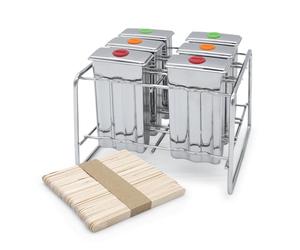 Moldes de hielo de acero inoxidable reutilizables, incluye 50 palitos de helado de madera, juego de 6 unidades, molde con soporte de metal para paletas de hielo, moldes de hielo de agua, aptos para