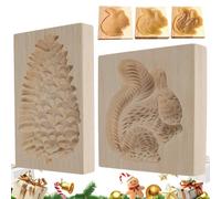Moldes de madera para hornear - 2 piezas Funny Wooden Cutters, 3D Squirrel and Pine Cone Cookie Embossing Mold | For Easter, Halloween, Postre, Fiesta, Holiday, Home, Kitchen Baking Crafts
