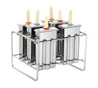 Moldes de mango de acero inoxidable, moldes de acero inoxidable, moldes para helados con soporte de palillo para helados, fácil de disolver, 6 moldes de hielo con 100 palillos de madera