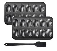 Moldes de repostería Madeleines, revestimiento antiadherente para desmoldar fácilmente, con pincel de aceite de silicona para horno, chocolate, brownies, galletas, color negro (12 huecos, 2 unidades)