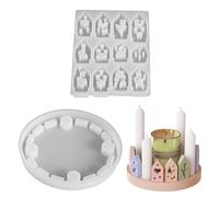 Moldes de resina de Navidad de silicona - Moldes de fundición con base antiadherente | 12 cavidades de casas de Navidad molde de candelabro para cera, Adviento, decoración del hogar, suministros de