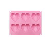 Moldes de silicona 3D para tartas de amor, 6 cavidades de diamante, corazón, fondant, herramientas de decoración de chocolate, pastelería, herramientas para hornear (rosa)