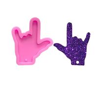 Moldes de silicona brillantes con forma de mano con texto en inglés "I Love You in Sign" para manualidades, llavero, arcilla polimérica, colgante de resina, manualidades, decoración de pasteles, molde