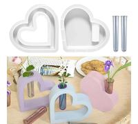 Moldes de silicona con forma de corazón, 2 moldes de silicona, jarrón de corazón, jarrón de flores de silicona con 2 tubos de ensayo, molde para fundición de corazón, jarrones de flores, moldes de