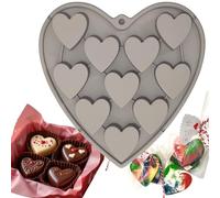 Moldes de silicona con forma de corazón para hornear, moldes grandes de 2 pulgadas, 10 cavidades adecuadas para cubitos de hielo, molde de chocolate, moldes de silicona de San Valentín (1, gris)