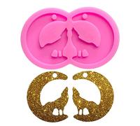 Moldes de silicona con forma de lobo y luna brillante para bricolaje, aretes de mujer, llavero, molde de arcilla polimérica, collar, colgante epoxi, joyería, resina, manualidades, decoración de