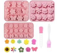Moldes de Silicona con Forma de Mariposa y Flores 3 Piezas Con Cuentagotas & Pincel Cocina,Moldes De Silicona Forma De Flores De 18 Cavidades,Mold De Vertido Diy Para Jabón