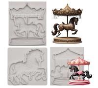 Moldes de silicona de 3 piezas, diseño de caballo de carrusel, gris TP311 | Moldes de chocolate 3D para fondant y piruletas, decoración de azúcar, pasta de flores, decoración de tartas