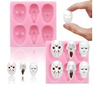 Moldes de silicona de Halloween para chocolate, 6 cavidades de Halloween, grandes personajes de película de miedo, moldes de chocolate, divertidos moldes de chocolate 3D de terror para hacer gelatina