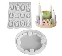 Moldes de silicona de Navidad, 12 cavidades con base, molde para candelabro de casas de Navidad, para cera de Adviento, decoración del hogar, suministros de fiesta de vacaciones, escuela de artes y