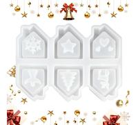 Moldes de silicona de Navidad | Moldes de Navidad de silicona con forma de casa de 6 cavidades - Suministros reutilizables para manualidades de resina epoxi, yeso, hornear, chocolate, velas,