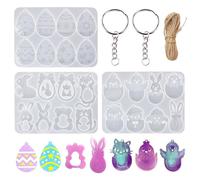 Moldes de silicona de Pascua, Molde de Huevo de Pascua - Kit Completo con 3 Moldes de Silicona, Anillos para Llaveros y Cuerda de Mezquite para Manualidades Festivas