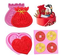Moldes de silicona para chocolate, Congratulations on Fat Choi/Blessing Bag/Double Happiness Character/Candy/Firecracker Chinese Element Silicone Mold(3pcs)