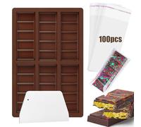 Moldes De Silicona Para Chocolate，Molde Para Barra De Chocolate De Dubái Molde De Silicona De 6 Cavidades, Con 100 Bolsas De Molde y Espátula Para Rellenar Trozos Chocolate Barra De Energía Proteica