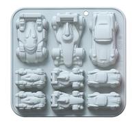 Moldes de silicona para chocolate, moldes de silicona 3D con forma de coche de carreras de 9 cavidades con diseño de fácil liberación para hornear, dulces y chocolate, azul