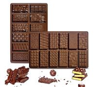 Moldes de Silicona para Chocolate y Turrón Profundo - 2 Piezas Reutilizables con 12 Cavidades | Moldes Antiadherentes Sin BPA para Barras de Chocolate, Bombones, Pralinés