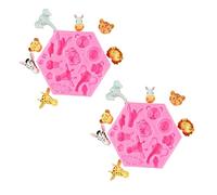 Moldes De Silicona Para Fondant Dos Moldes De Fondant Para Decorar Un Pastel De Chocolate Rosa Con Figuras De Elefantes Leones Monos Cebras Y Pájaros