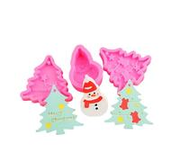 Moldes De Silicona Para Fondant Molde De Fondant De 3 Piezas Con Forma De Muñeco De Nieve Y Árbol De Pino Para Decoración Navideña De Pasteles De Chocolate Rosa