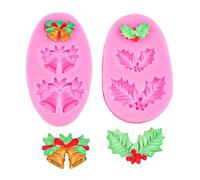 Moldes De Silicona Para Fondant Paquete De 2 Moldes De Fondant Con Forma De Campana Navideña Y Hoja De Acebo Para Decorar Pasteles De Chocolate Rosa