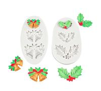 Moldes De Silicona Para Fondant Paquete De 2 Moldes De Fondant Con Forma De Campana Navideña Y Hoja De Acebo Para Decorar Pasteles De Chocolate Gris