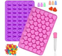 Moldes de silicona para gominolas, chocolatinas, 2 piezas de molde dinosaurios y ositos con 1 pipeta para rellenar con facilidad, SILICONA libre de BPA, con 96 cavidades