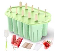 Moldes de silicona para helados, 10 cavidades, moldes de helado, fácil de quitar, no contienen BPA, ideas de bricolaje, moldes de helado, moldes de hielo de silicona con tapa impermeable y cepillo de