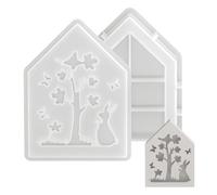 Moldes De Silicona Para Manualidades - Figurinas Antiadherentes de Conejito de Pascua,Molde de Casa para Manualidades con o Resina | Para Yeso Chocolate Fondant Arcilla Salón Dormitorio Ventana Estant