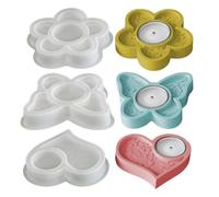 Moldes De Silicona Para Portavelas Té, Juego Fundición DIY Con Forma Corazón Y Flores, Herramientas Artesanales Reutilizables Flexibles | Diseños Hechos A Mano Arte En Re