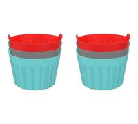 Moldes de silicona reutilizables para horno y freidora de aire, moldes profundos para cupcakes con mango de fácil agarre, sin BPA, 6,5 x 6,5 x 5 cm, paquete de 6 (rojo)
