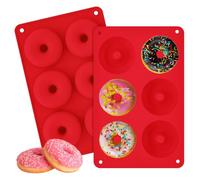 Moldes de silicona sin BPA para hornear: molde de silicona para rosquillas de pasteles, galletas, 6/8/18 donas (rojo, 6 donas)