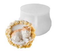 Moldes de vela de silicona para gato 3D en cama de rosa de silicona para chocolate | Molde de silicona para resina | DIY jabón, pastelería, chocolate,