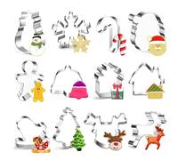 Moldes Galletas, 12 Pezzi in Acciaio Inossidabile con Albero di Natale, Fiocco di Neve, Babbo Natale, Bastón de Caramelo, Formine per Biscotti da Inserire nel Calendario dell'Avvento
