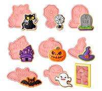 Moldes Galletas Halloween, 8 Piezas Cortadores de Galletas Niños, Plástico 3D Prensable DIY Moldes Interesantes Cookie Cutter para Decoración de Fiesta de Pastel, Fondant