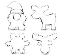 Moldes Galletas Navidad, 4PCS Cortadores Galletas Navidad, Acero Inoxidable Moldes Metal, Navidad con Forma de Gnomo, Copo de Nieve, Reno Cookie Cutter para Hornear