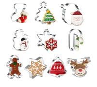 Moldes Galletas Navidad, Fyvadio 10Pcs Cortadores de Galletas de Navidad, Acero Inoxidable de Corta Galletas Navidad para Pastel, Repostería, Chocolates, Cookie, Fondant Molde de Varias Tema Navidad