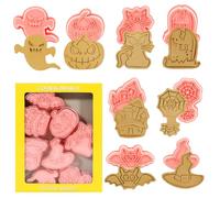 Moldes Halloween Galletas, 8pcs Cortadores Galletas Halloween, Halloween 3D Cortador de Galletas, Moldes de Galletas, Halloween Cookie Cutter, Halloween Cortador de Galletas (Rosa-A)