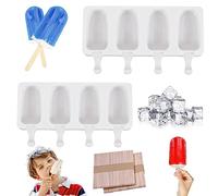 Moldes helados, 2 Piezas 4 CavidadesSilicone Popsicle Molds, Reutilizables Moldes Polos, con 100 Palos Madera Moldes de Congelador para Hacer Helados Pequeños en El Congelador