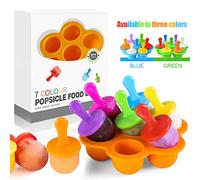 Moldes Helados Silicona,Molde de Helado Bebe,7 Cavidades Molde para Helados con Palitos de Plástico Coloridos,Moldes para Helados y Polos Sin BPA (Naranja)