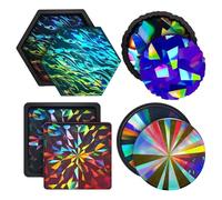 Moldes holográficos para posavasos de resina, moldes hexagonales redondos para posavasos | Moldes de silicona multifuncionales para bebidas | Insertos para portavasos de coche | Artesanía