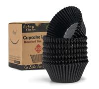 Moldes Magdalenas Papel,200 Piezas Estándar,Pergamino Antiadherente de Grado Alimenticio, A Prueba de Grasa,Moldes Papel Magdalenas Negro,Tamaño Estándar