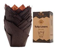 Moldes Magdalenas Papel Grandes,100pcs,Tulipán Moldes de Papel para,Moldes para Magdalenas,Sin Pegar Pergamino Marrón,para Hornear,Gran Tamaño
