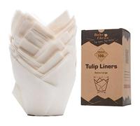 Moldes Magdalenas Papel Grandes,100pcs,Tulipán Moldes de Papel para,Moldes para Magdalenas,Sin Pegar Pergamino Blanco,para Festividades,Gran Tamaño