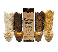 Moldes Magdalenas Papel Tulipán,200 piezas Estándar,Tulipán Papel de Pastel,Antiadherente & Pergamino UE & A Prueba de Grasa,Para Fiestas/Navidad/San Valentín,Cuatro Colores,Tamaño Estándar