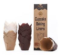 Moldes Magdalenas Papel Tulipán,200 piezas Estándar,Tulipán Papel de Pastel,Antiadherente & Pergamino UE & A Prueba de Grasa,Para Fiestas/Navidad/San Valentín,Mezcla de Colores,Tamaño Estándar