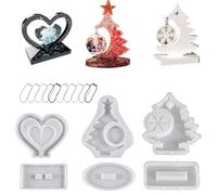 Moldes navideños - Marco de resina de silicona flexible, placa de árbol de corazón de copo de nieve | Juego de fundición grande reutilizable con base para accesorios hechos a mano de Acción de Gracias