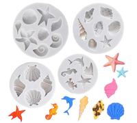 Moldes Oceánicos,4 PCS Moldes de Silicona con Formas de Estrella de Mar Conchas y Caracolas para Hacer Chocolate Fondant y Repostería Decoración Oceánica 3D para Pasteles DIY Adultos y Niños