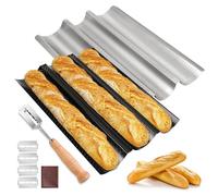 Moldes Para Baguettes, 2 Piezas, Bandejas De Horno Antiadherente Con Cuchillo De Panadero, Para 3 Baguettes, Accesorio Para Hornear Pan, 38x24cm