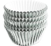Moldes para cupcakes, 100 moldes de papel de aluminio plateado para hornear - Forros grandes para magdalenas y pequeñas cajas para Navidad, fiestas y celebraciones | Moldes de pastel premium para